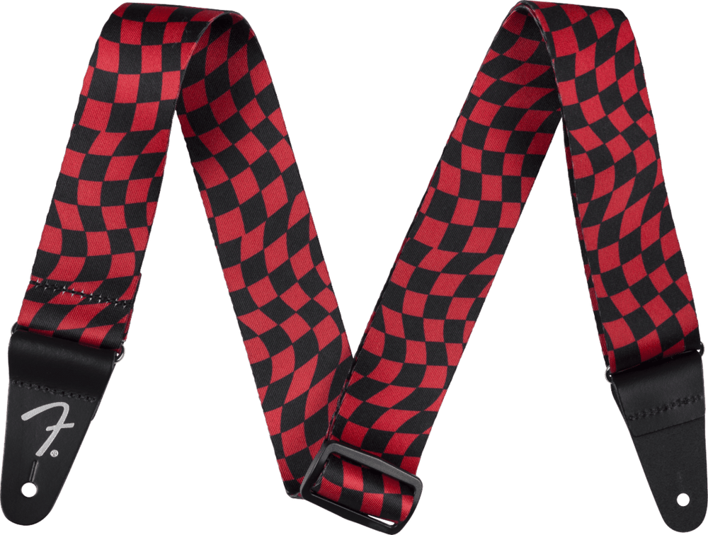 Genuine Fender Wavy Checkerboard Polyester Guitar Strap, Red