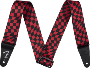 Genuine Fender Wavy Checkerboard Polyester Guitar Strap, Red