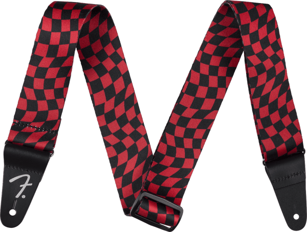 Genuine Fender Wavy Checkerboard Polyester Guitar Strap, Red
