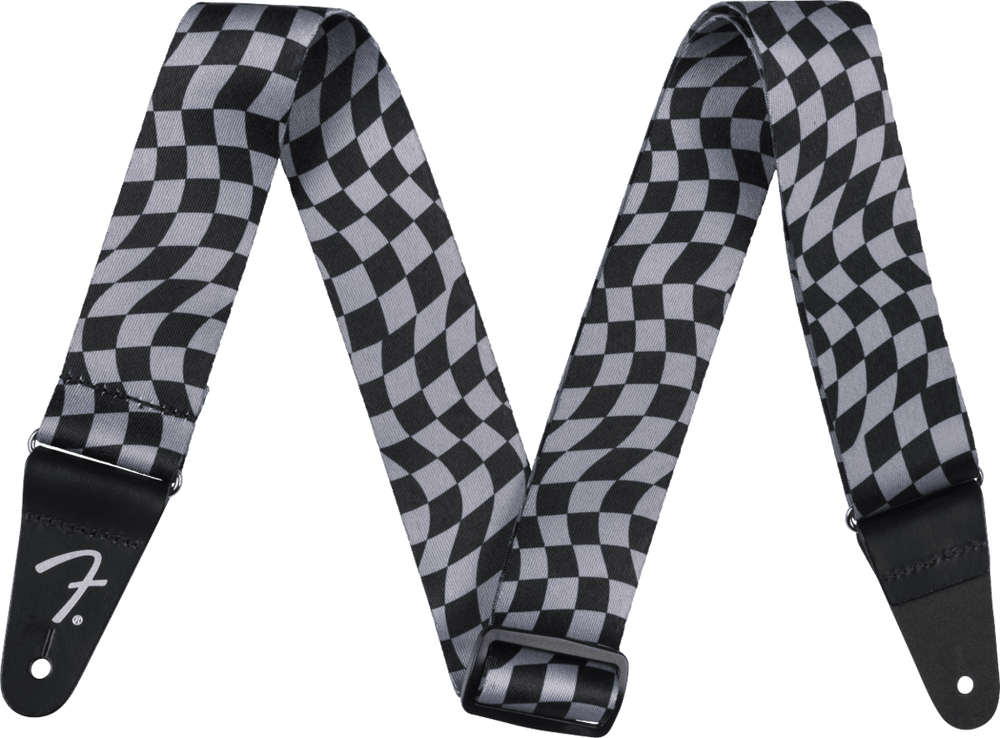 Genuine Fender Wavy Checkerboard Polyester Guitar Strap, Gray