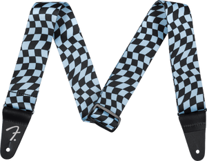 Genuine Fender Wavy Checkerboard Polyester Guitar Strap, Blue