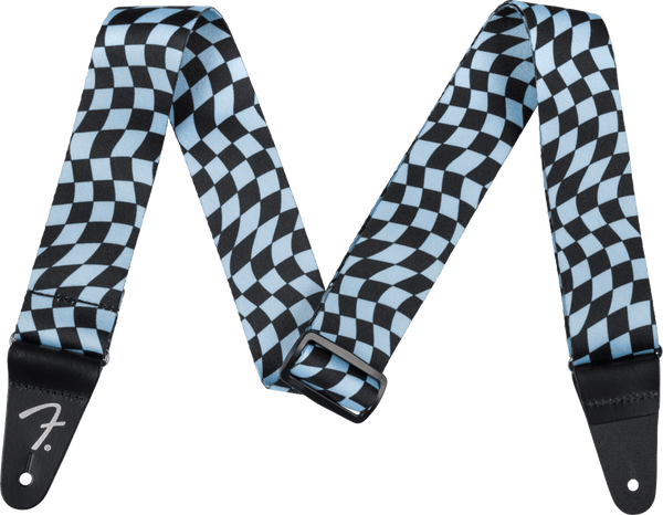 Genuine Fender Wavy Checkerboard Polyester Guitar Strap, Blue
