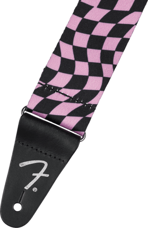 Genuine Fender Wavy Checkerboard Polyester Guitar Strap, Pink