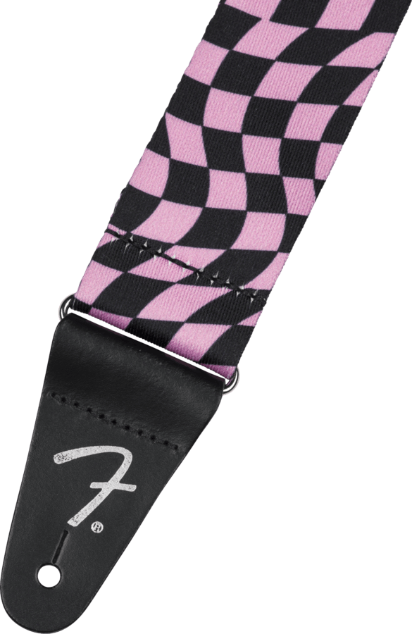Genuine Fender Wavy Checkerboard Polyester Guitar Strap, Pink