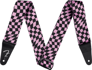 Genuine Fender Wavy Checkerboard Polyester Guitar Strap, Pink