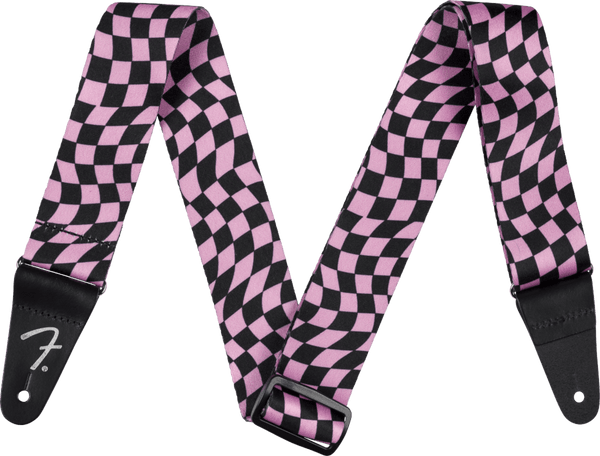 Genuine Fender Wavy Checkerboard Polyester Guitar Strap, Pink