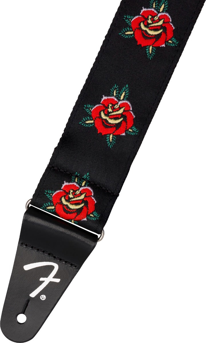Fender 2" Wide Rose Adjustable Guitar Strap, Black/Pink