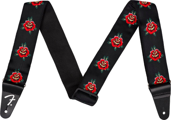 Fender 2" Wide Rose Adjustable Guitar Strap, Black/Pink