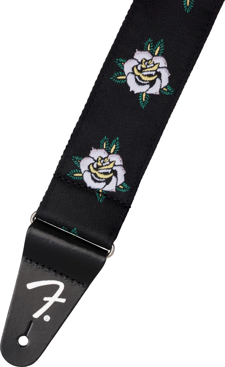Fender 2" Wide Rose Adjustable Guitar Strap, Black/White