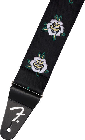 Fender 2" Wide Rose Adjustable Guitar Strap, Black/White