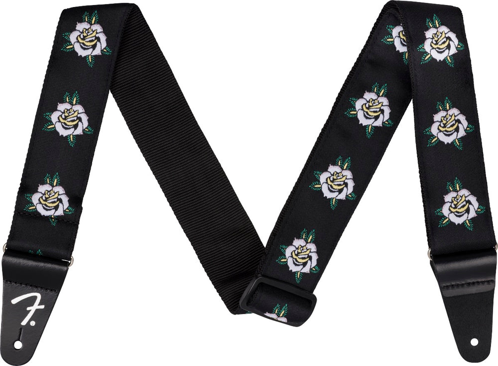 Fender 2" Wide Rose Adjustable Guitar Strap, Black/White