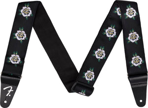 Fender 2" Wide Rose Adjustable Guitar Strap, Black/White
