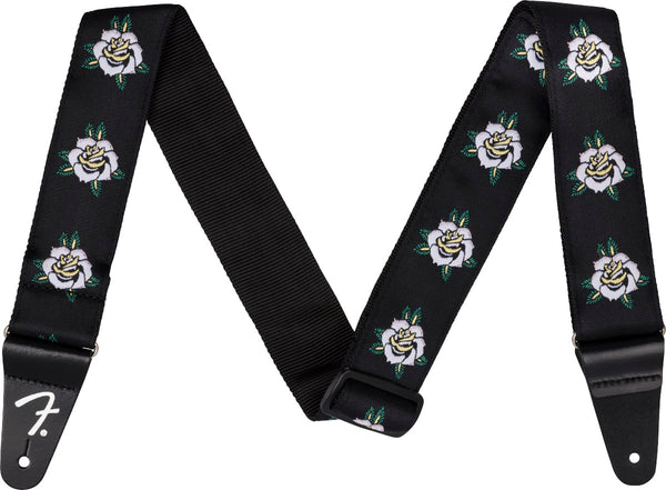 Fender 2" Wide Rose Adjustable Guitar Strap, Black/White