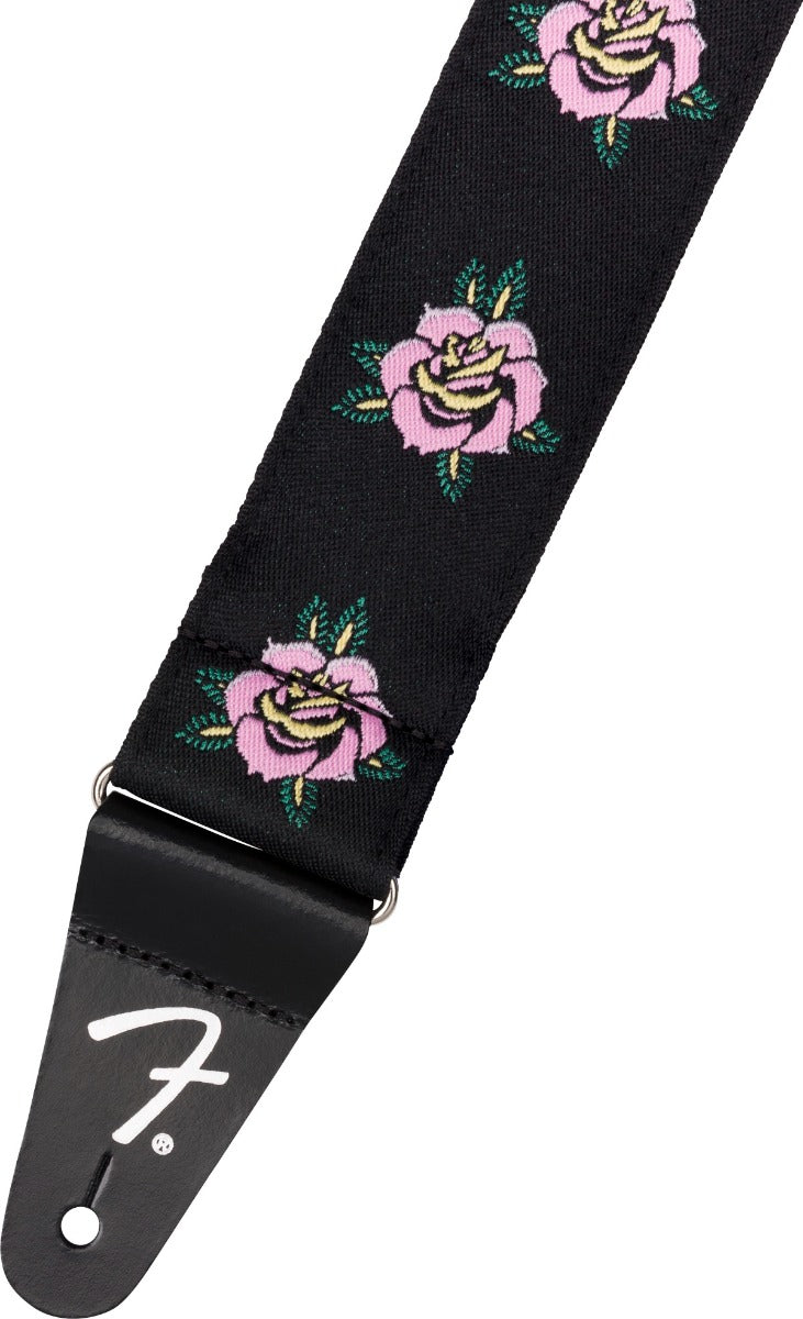 Fender 2" Wide Rose Adjustable Guitar Strap, Black/Pink