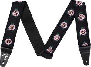 Fender 2" Wide Rose Adjustable Guitar Strap, Black/Pink