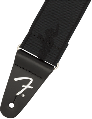 Genuine Fender WeighLess 2" Running Logo Elastic Stretch Guitar Strap, Black