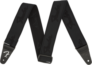 Genuine Fender WeighLess 2" Running Logo Elastic Stretch Guitar Strap, Black
