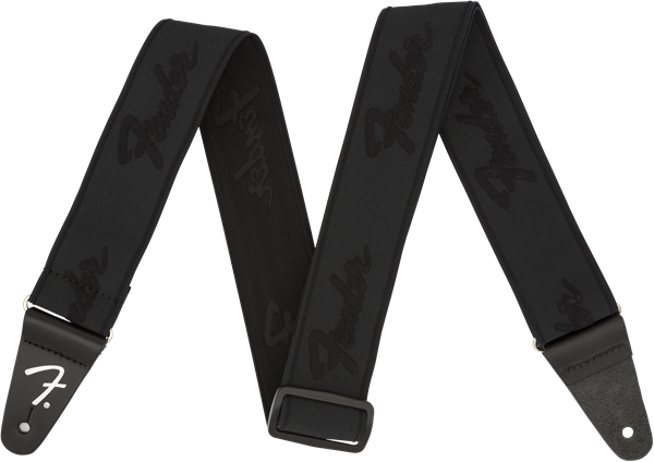 Genuine Fender WeighLess 2" Running Logo Elastic Stretch Guitar Strap, Black