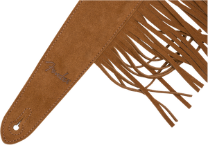 Genuine Fender Limited Edition 2-1/2 Inch Fringed Tan Suede Leather Guitar Strap
