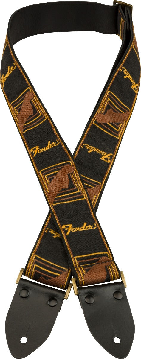 Genuine Fender 2" Wide LEGACY Monogrammed Guitar Strap - Black/Brown/Yellow