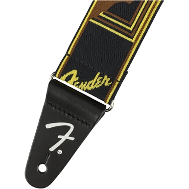 Genuine Fender WeighLess Stretch 2" Monogrammed Guitar Strap, Black/Yellow/Brown