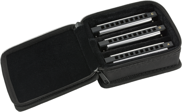 Fender Blues Deluxe Harmonica PACK OF 3 with Case - Keys C, G, A