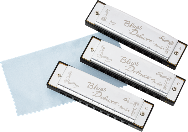 Fender Blues Deluxe Harmonica PACK OF 3 with Case - Keys C, G, A