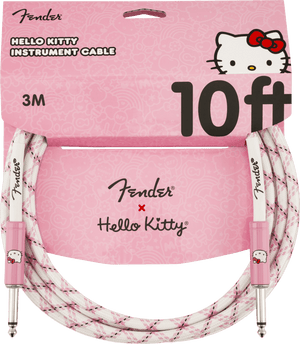 Fender X Hello Kitty Official 10' ft Instrument/Guitar Cable, Woven White/Pink