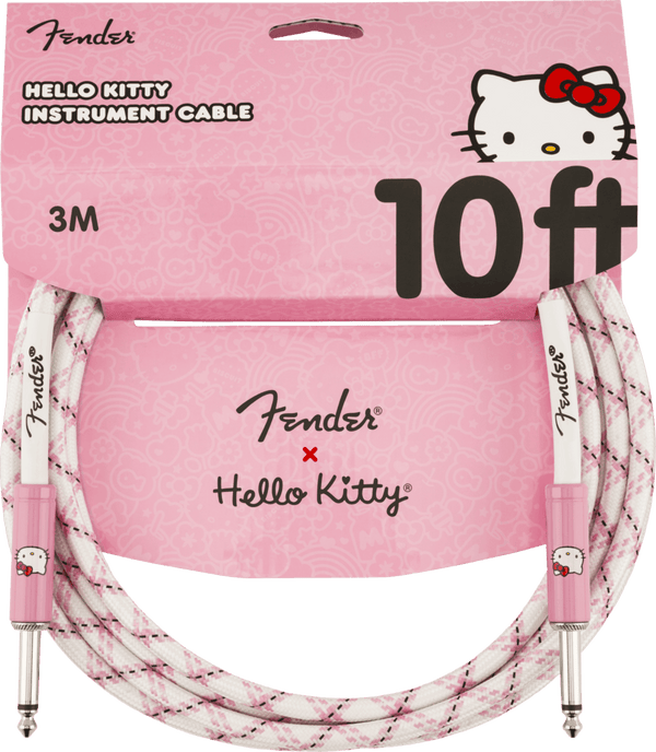 Fender X Hello Kitty Official 10' ft Instrument/Guitar Cable, Woven White/Pink