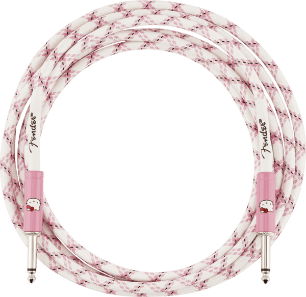 Fender X Hello Kitty Official 10' ft Instrument/Guitar Cable, Woven White/Pink