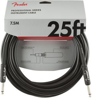 Fender Professional Series Black Guitar/Instrument Cable, Straight, 25' ft
