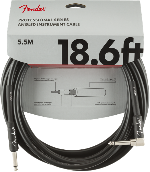 Fender Professional Guitar/Instrument Cable, Straight-Right Angle, 18.6' ft