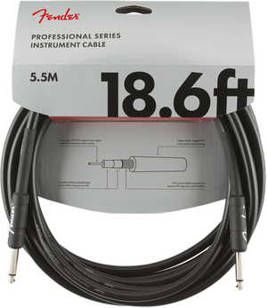 Fender Professional Series Black Guitar/Instrument Cable, Straight, 18.6' ft