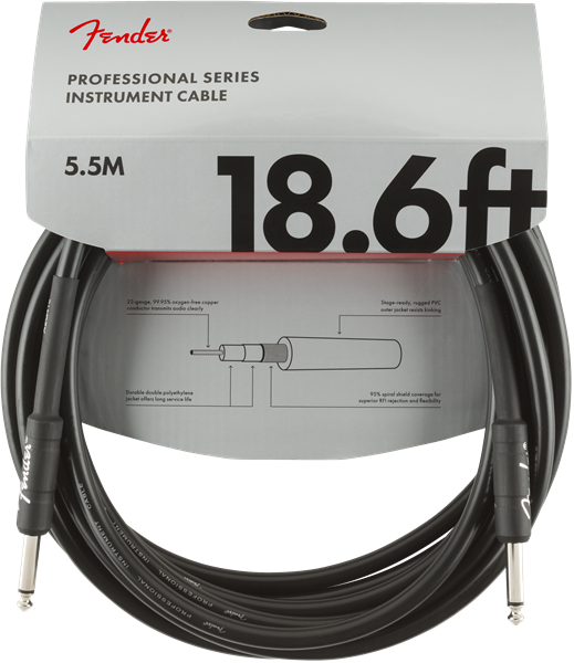 Fender Professional Series Black Guitar/Instrument Cable, Straight, 18.6' ft