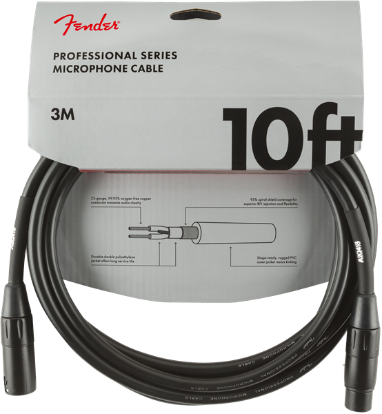 Fender Professional Series Microphone/Mic XLR Cable, Black, 10' ft