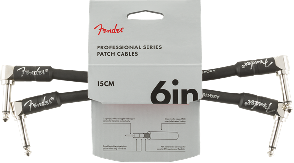 Fender Professional Series Guitar Patch Cable 2-PACK, Black, Right-Angle, 6" in