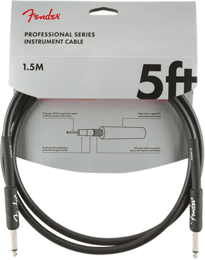 Fender Professional Series Black Guitar/Instrument Cable, Straight, 5' ft