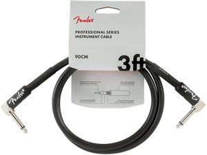 Fender Professional Series Black Guitar/Instrument Cable, Right-Angle, 3' ft