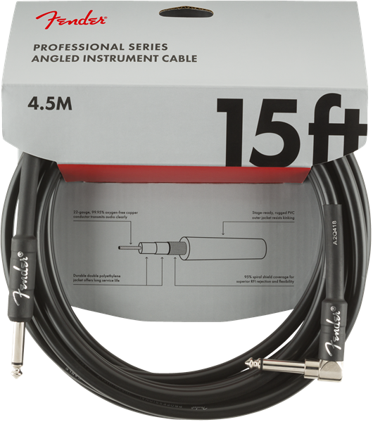 Fender Professional Guitar/Instrument Cable, Straight-Right Angle, 15' ft