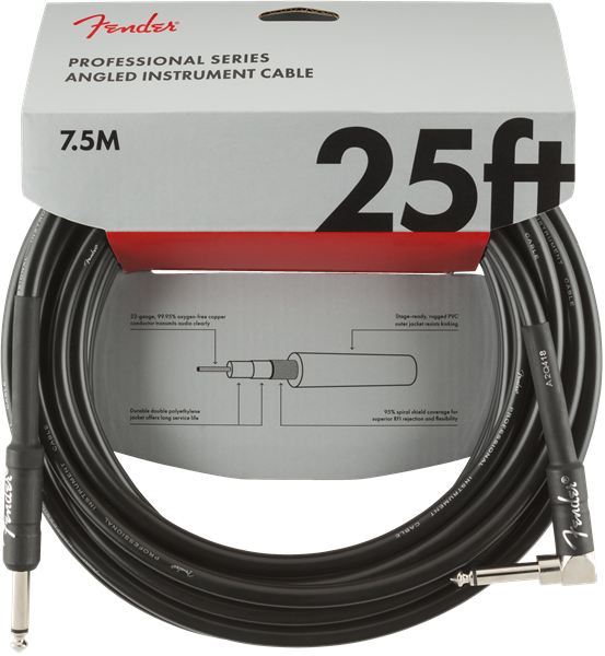 Fender Professional Guitar/Instrument Cable, Straight-Right Angle, 25' ft