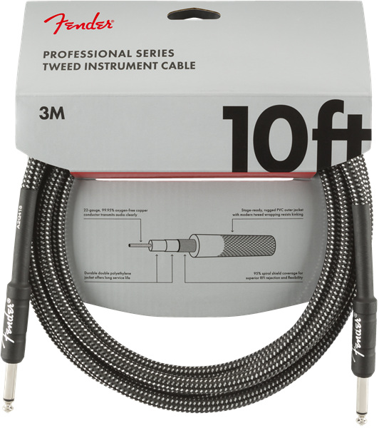 Genuine Fender Professional Series Guitar/Instrument Cable, GRAY TWEED - 10' ft