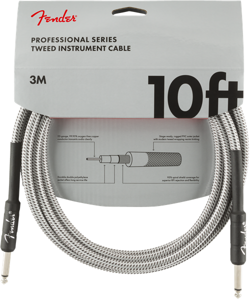 Genuine Fender Professional Series Guitar/Instrument Cable, WHITE TWEED - 10' ft