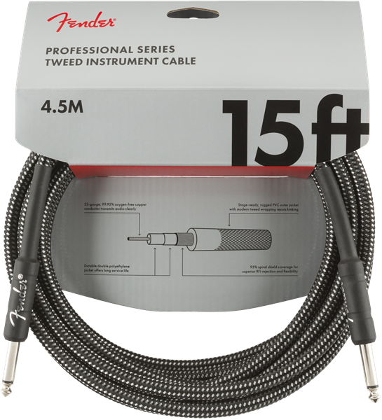 Genuine Fender Professional Series Guitar/Instrument Cable, GRAY TWEED - 15'ft