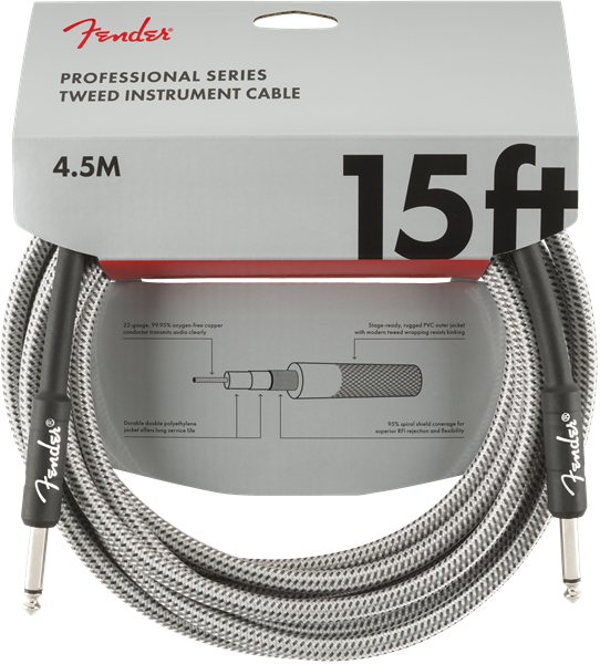 Genuine Fender Professional Series Guitar/Instrument Cable, WHITE TWEED - 15' ft