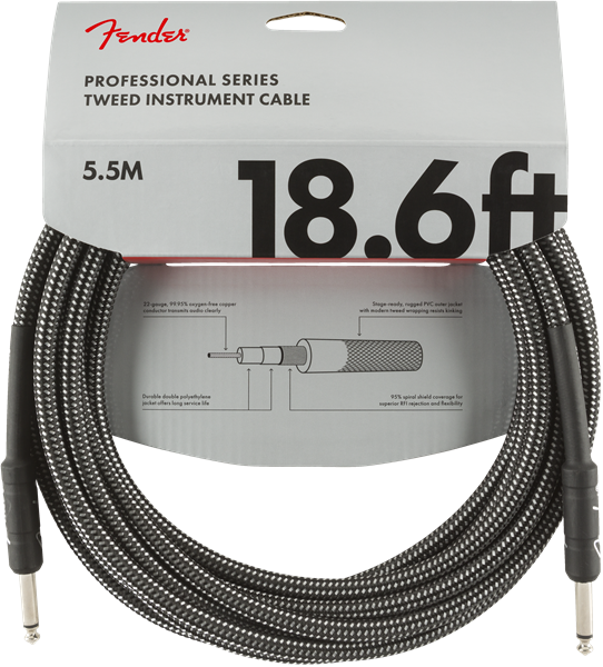 Genuine Fender Professional Series Guitar/Instrument Cable, GRAY TWEED - 18.6'ft