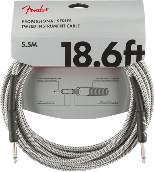 Genuine Fender Professional Series Guitar/Instrument Cable, WHITE TWEED, 18.6'ft