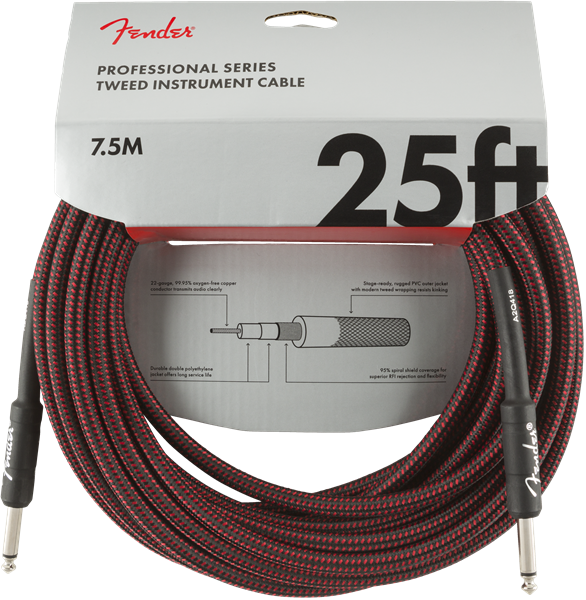 Genuine Fender Professional Series Guitar/Instrument Cable - RED TWEED - 25' ft