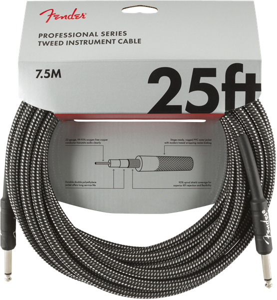 Genuine Fender Professional Series Guitar/Instrument Cable, GRAY TWEED - 25' ft