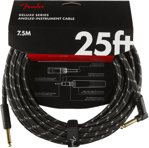 Fender Deluxe BLACK TWEED Electric Guitar Cable, Straight-Right Angle, 25' ft