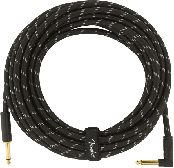 Fender Deluxe BLACK TWEED Electric Guitar Cable, Straight-Right Angle, 25' ft